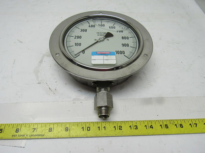 Noshok 6" Flanged Mount Liquid Filled Pressure Gauge 0-1000 Psi 1/2" Npt Bottom