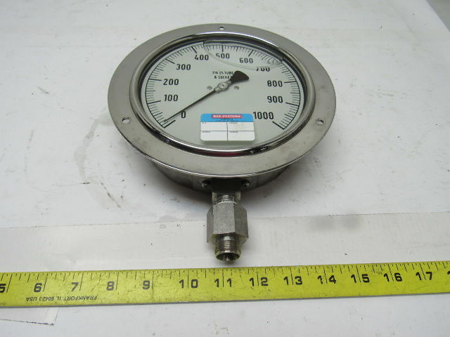 Noshok 6" Flanged Mount Liquid Filled Pressure Gauge 0-1000 Psi 1/2" Npt Bottom