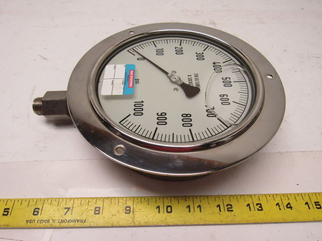 Noshok 6" Flanged Mount Liquid Filled Pressure Gauge 0-1000 Psi 1/2" Npt Bottom
