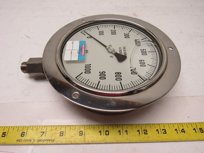Noshok 6" Flanged Mount Liquid Filled Pressure Gauge 0-1000 Psi 1/2" Npt Bottom