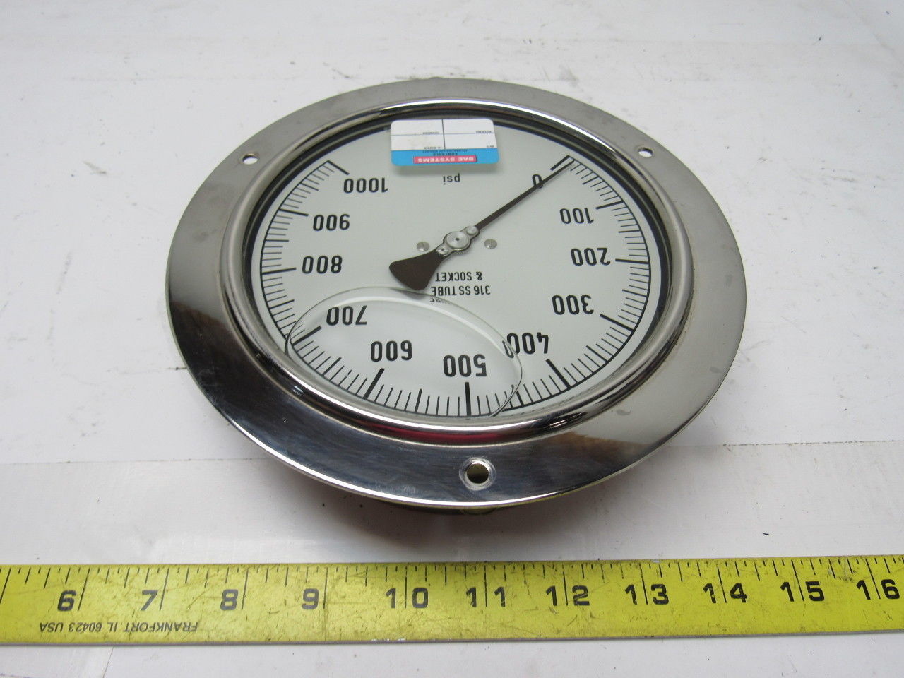 Noshok 6" Flanged Mount Liquid Filled Pressure Gauge 0-1000 Psi 1/2" Npt Bottom