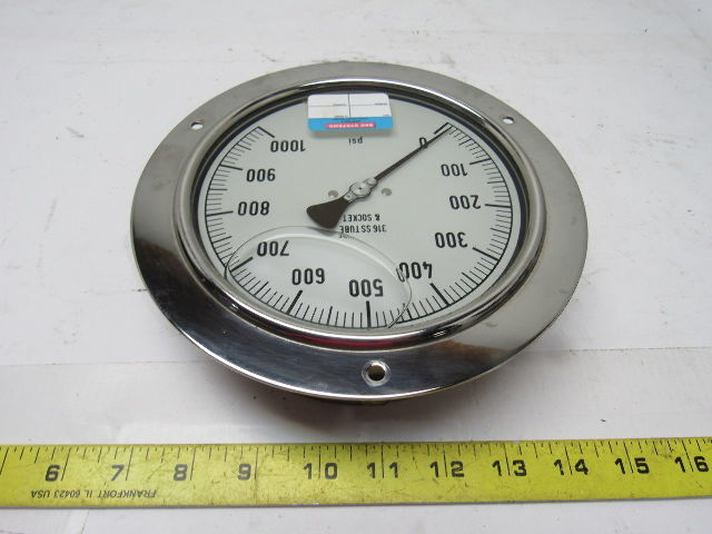 Noshok 6" Flanged Mount Liquid Filled Pressure Gauge 0-1000 Psi 1/2" Npt Bottom