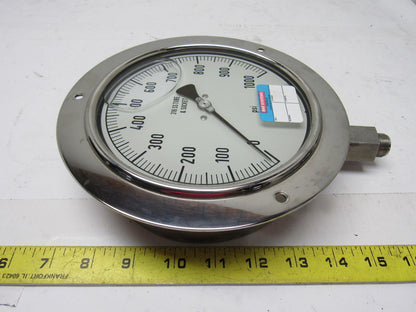 Noshok 6" Flanged Mount Liquid Filled Pressure Gauge 0-1000 Psi 1/2" Npt Bottom