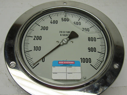 Noshok 6" Flanged Mount Liquid Filled Pressure Gauge 0-1000 Psi 1/2" Npt Bottom