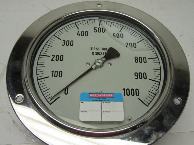 Noshok 6" Flanged Mount Liquid Filled Pressure Gauge 0-1000 Psi 1/2" Npt Bottom
