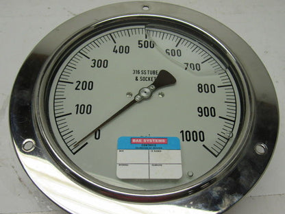 Noshok 6" Flanged Mount Liquid Filled Pressure Gauge 0-1000 Psi 1/2" Npt Bottom
