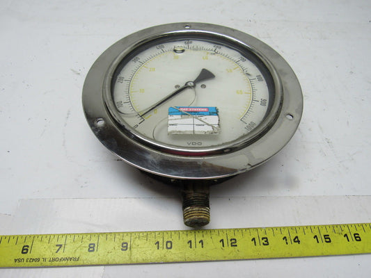 VDO 6" Flanged Mount Liquid Filled Pressure Gauge 0-1000 Psi 1/2" Npt Bottom