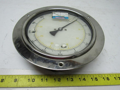 VDO 6" Flanged Mount Liquid Filled Pressure Gauge 0-1000 Psi 1/2" Npt Bottom
