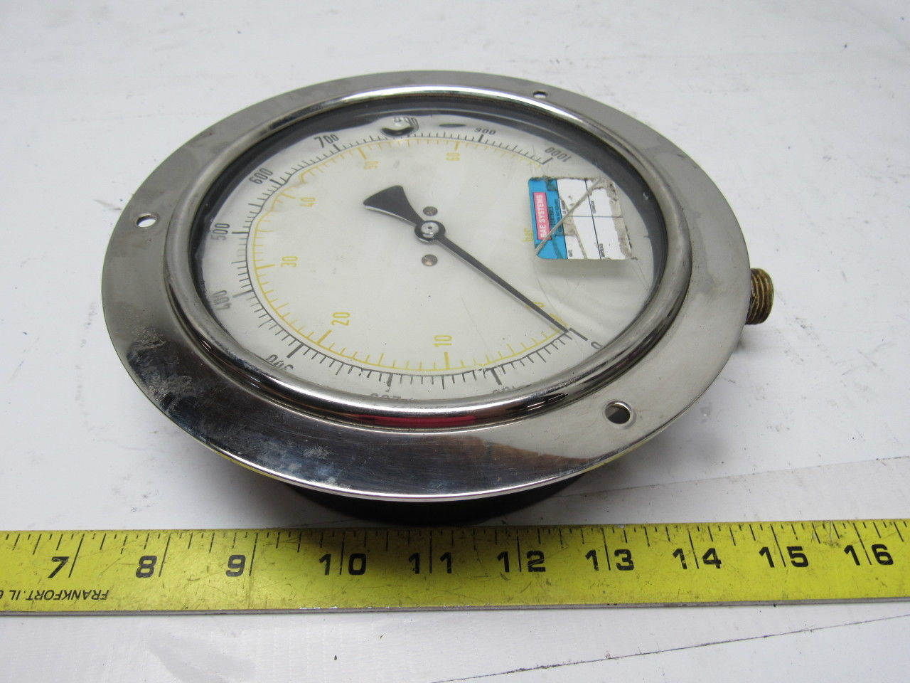 VDO 6" Flanged Mount Liquid Filled Pressure Gauge 0-1000 Psi 1/2" Npt Bottom