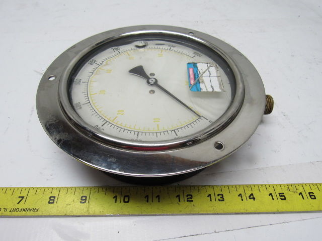 VDO 6" Flanged Mount Liquid Filled Pressure Gauge 0-1000 Psi 1/2" Npt Bottom