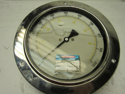 VDO 6" Flanged Mount Liquid Filled Pressure Gauge 0-1000 Psi 1/2" Npt Bottom
