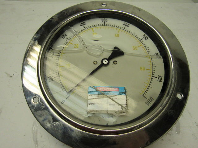 VDO 6" Flanged Mount Liquid Filled Pressure Gauge 0-1000 Psi 1/2" Npt Bottom