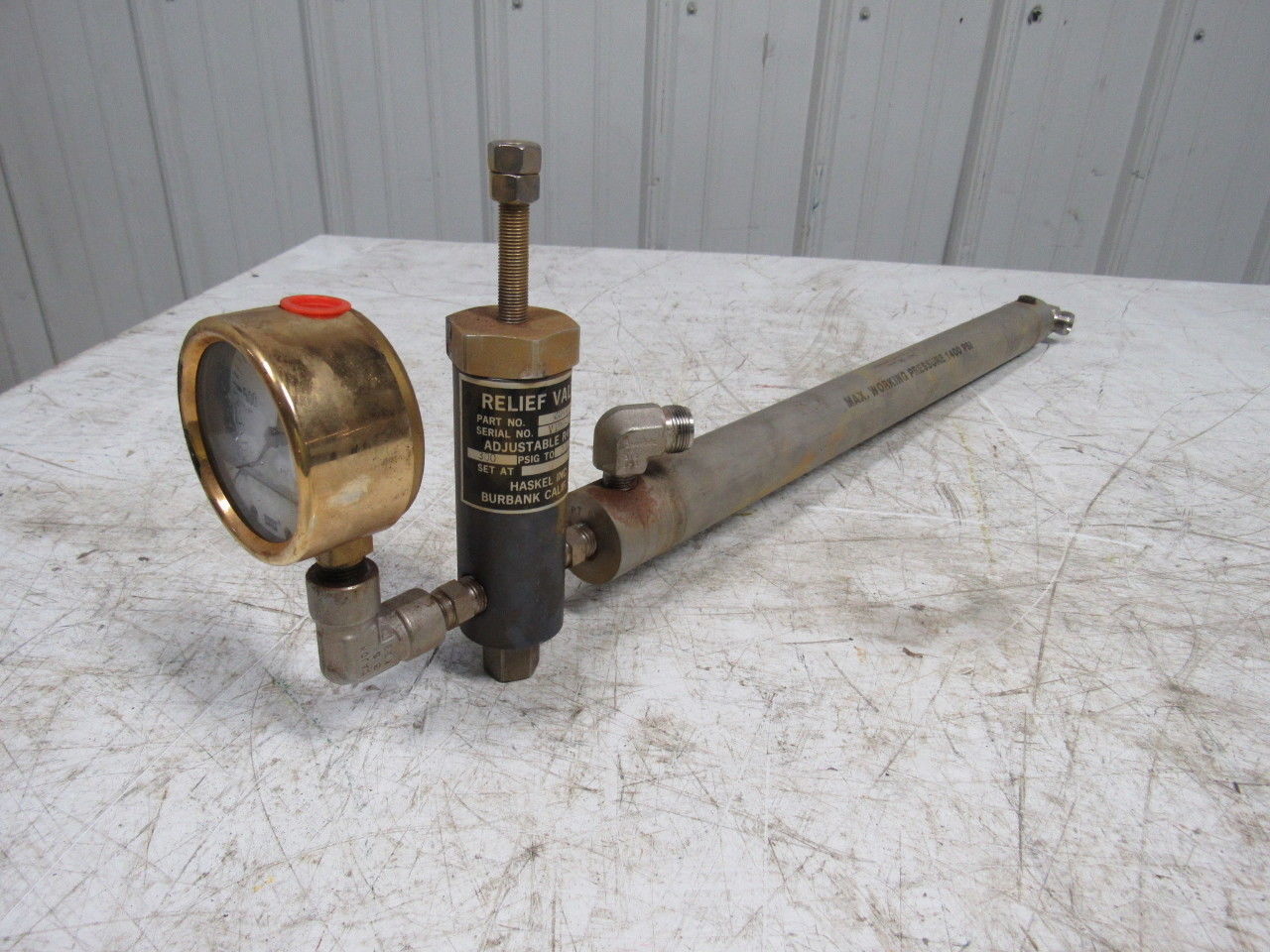 Haskel 28440-1 Adjustable Relief Valve 300-3000PSI W/20" X 1.5" Plenum Chamber