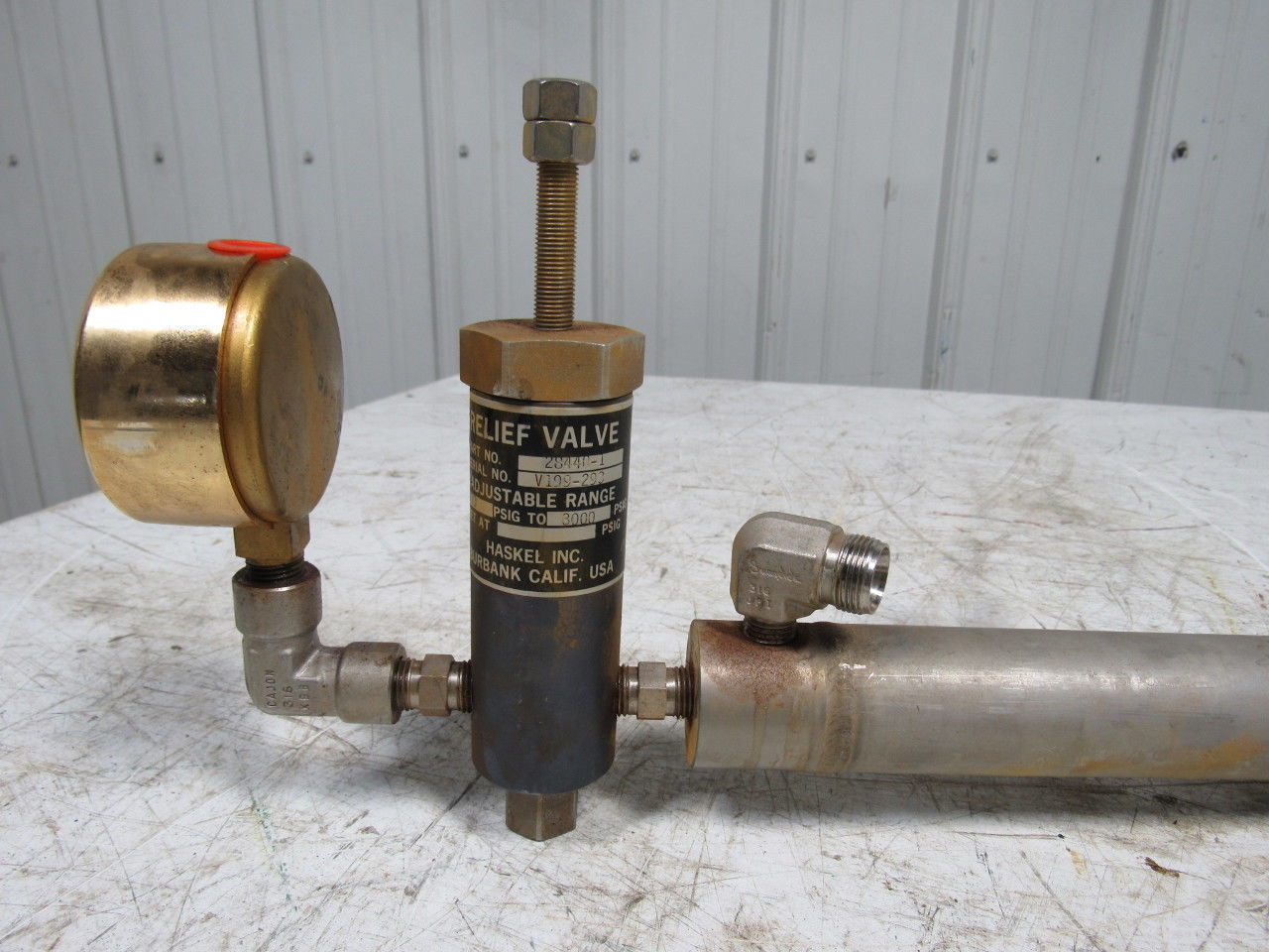 Haskel 28440-1 Adjustable Relief Valve 300-3000PSI W/20" X 1.5" Plenum Chamber
