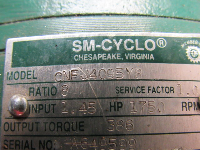 Sumitomo SM-Cyclo CNFJ-4095Y8 Inline Gear Reducer 8:1 Ratio 1.45 Hp