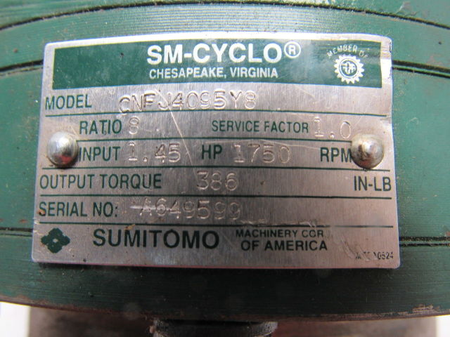 Sumitomo SM-Cyclo CNFJ-4095Y8 Inline Gear Reducer 8:1 Ratio 1.45 Hp