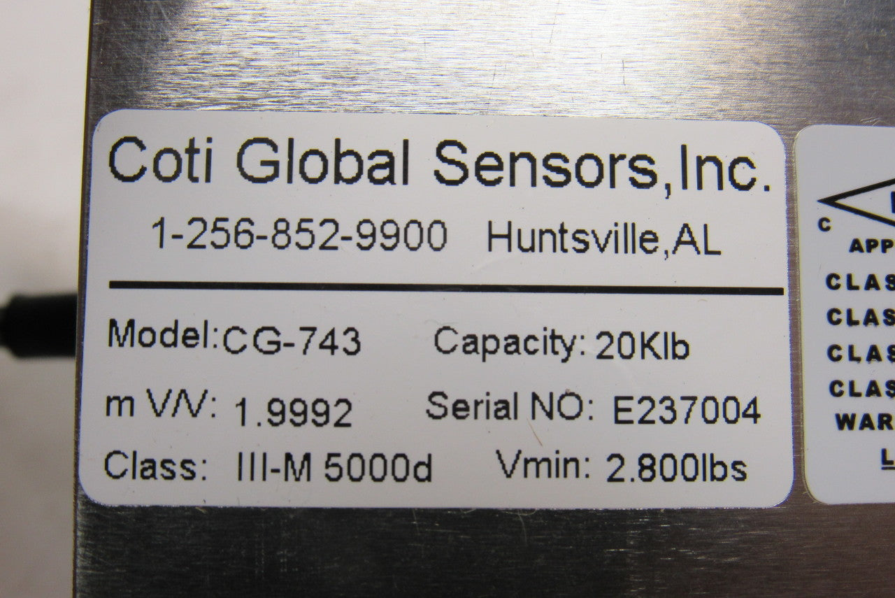 Coti Global CG-743 Single Ended Beam Load Cell 20K Capacity