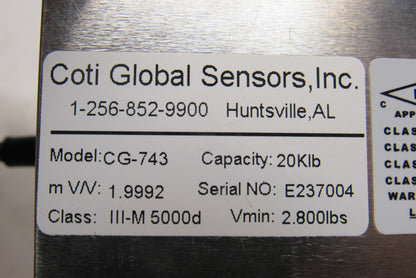 Coti Global CG-743 Single Ended Beam Load Cell 20K Capacity