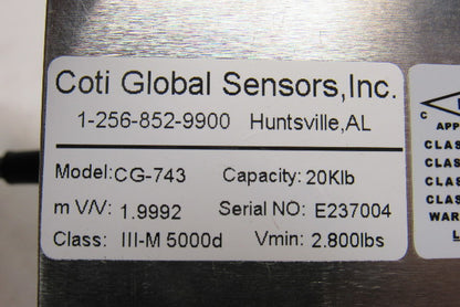 Coti Global CG-743 Single Ended Beam Load Cell 20K Capacity