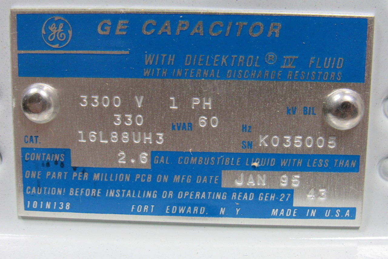 GE General Electric 16L88UH3 Single Phase Industrial Power Capacitor 330KVAR