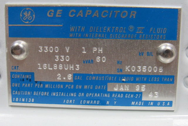 GE General Electric 16L88UH3 Single Phase Industrial Power Capacitor 330KVAR