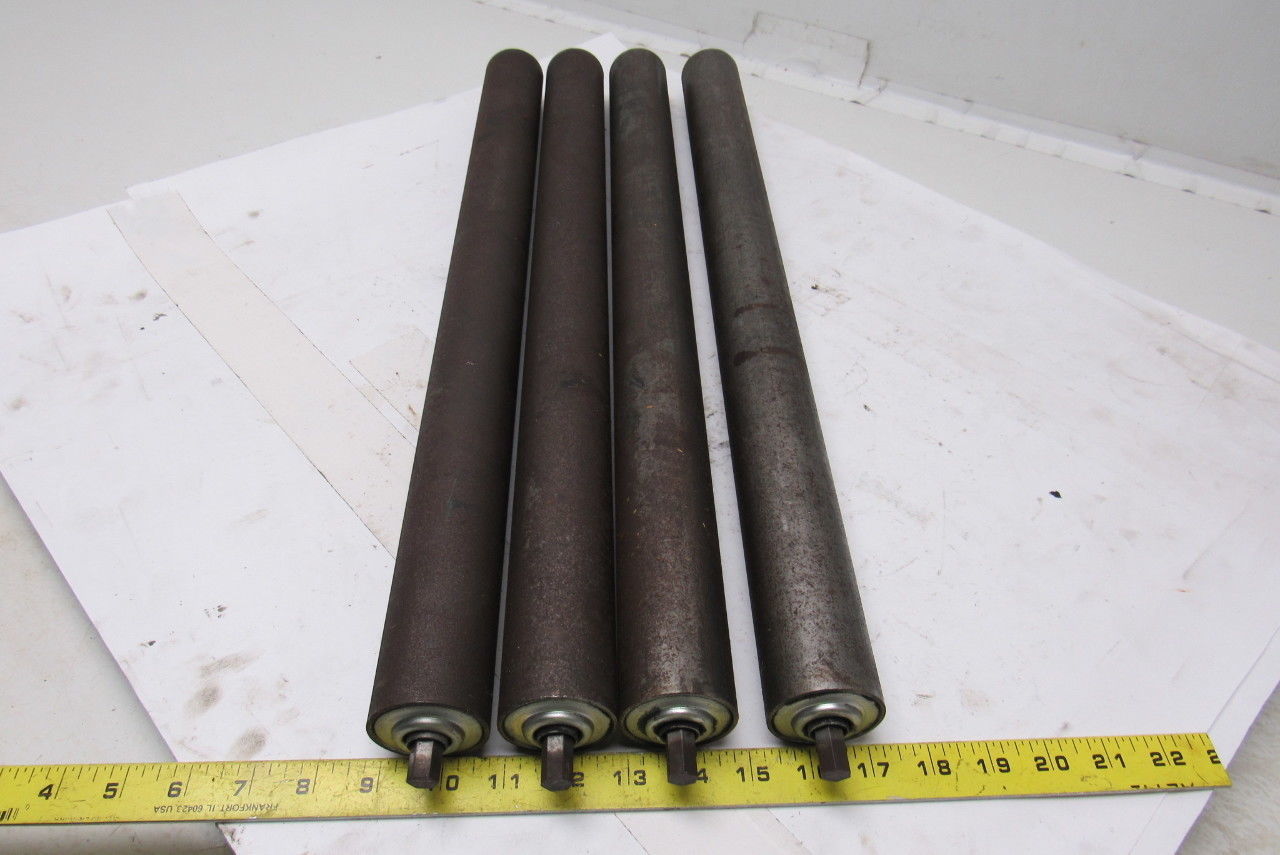 1.9" Dia Steel Gravity Conveyor Roller 23" Frame 7/16 Hex Shaft Lot of 4