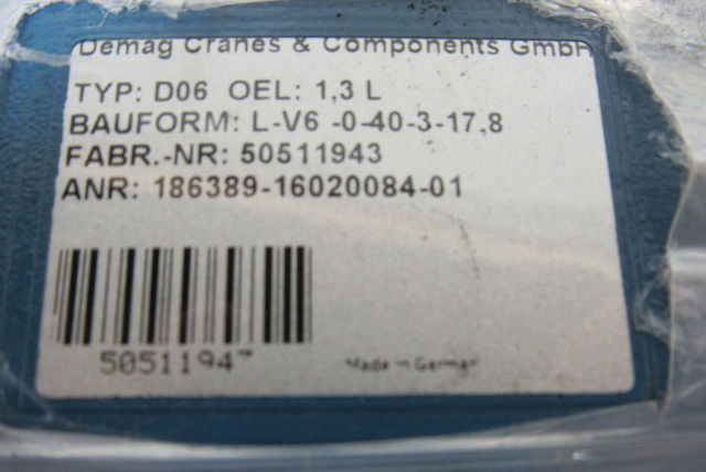 Demag Crane & Components D06 OEL:1,3L Inline Gear Motor 265/460V