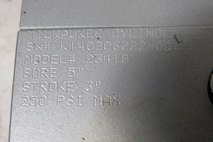 Milwaukee 23418 Pneumatic Air Cylinder 5" Bore X 3" Stroke