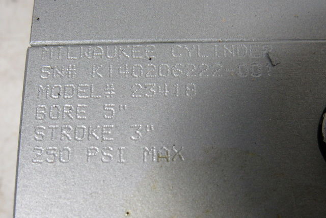 Milwaukee 23418 Pneumatic Air Cylinder 5" Bore X 3" Stroke