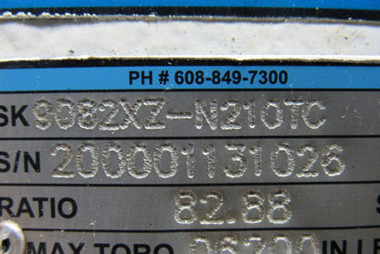 NORD GEAR 9082XZ-N210TC 82.88:1 Speed Reducer Gearbox Right Angle 06200 In/Lb.