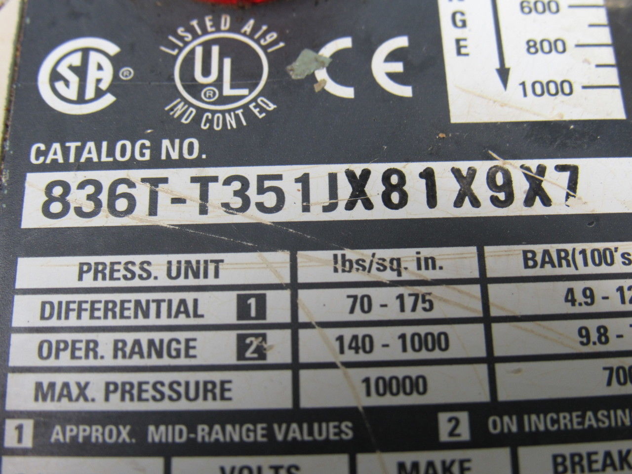 Allen Bradley 836T-T351JX81X9X7 Pressure Control Switch