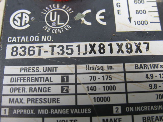 Allen Bradley 836T-T351JX81X9X7 Pressure Control Switch