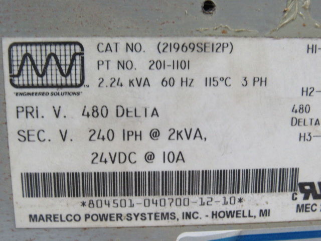 Marelco Power Systems 201-1101 2.24KVA Transformer 480V Pri 120V/24VDC Sec