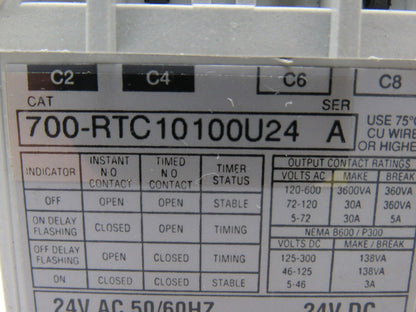 A-B Allen Bradley 700-RTC10100U24 Series A Adjustable Relay Time 24vdc