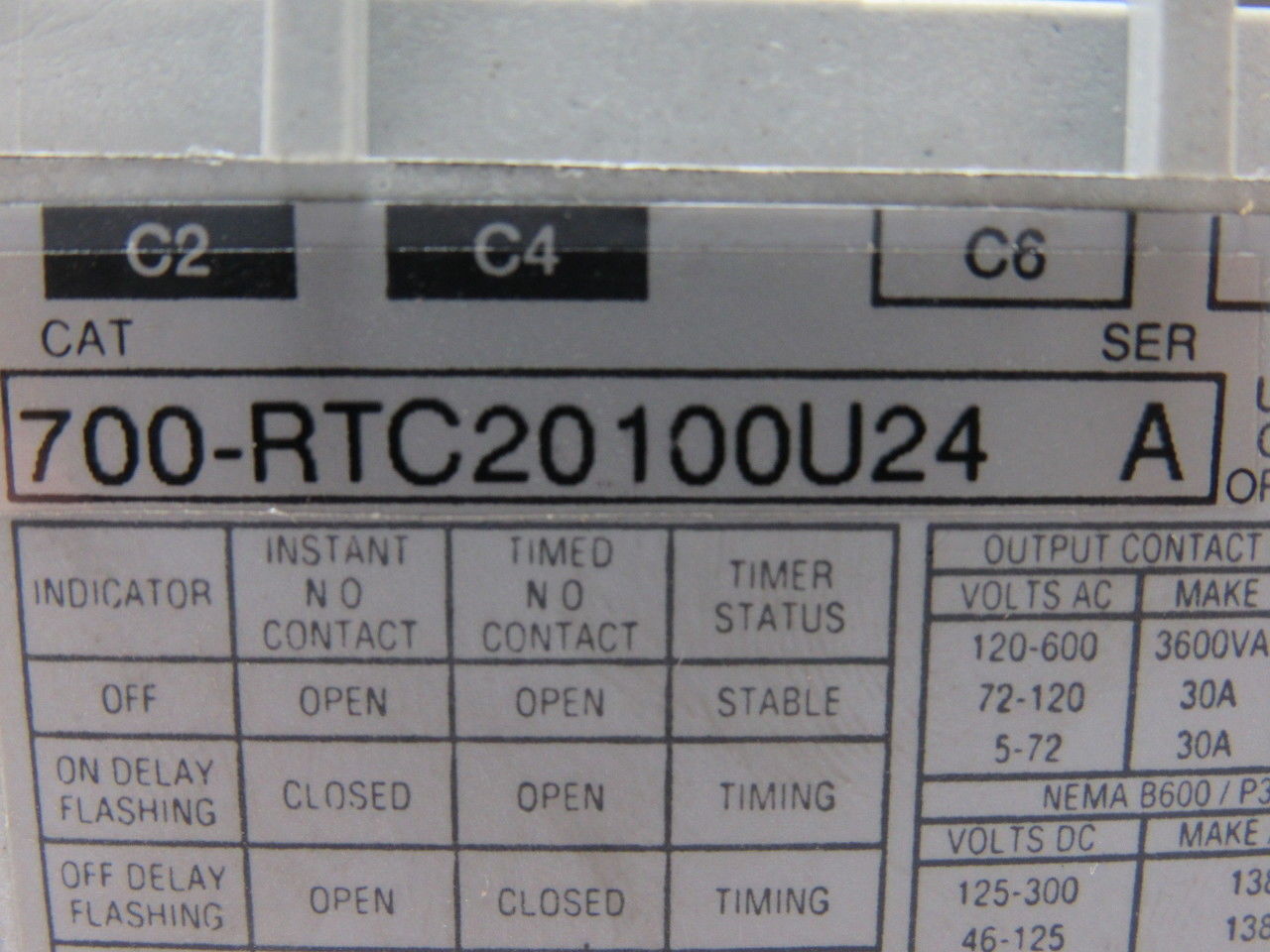 A-B Allen Bradley 700-RTC20100U24 Series A Solid State Adjustable Timing Relay