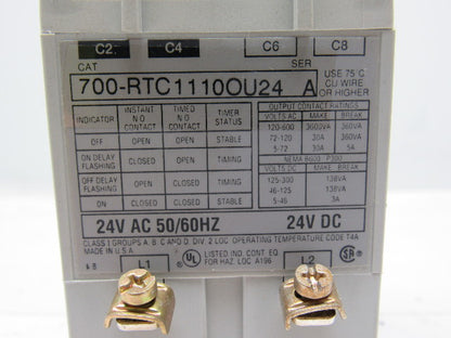 A-B Allen Bradley 700-RTC1110OU24 Series A Solid State Adjustable Timing Relay