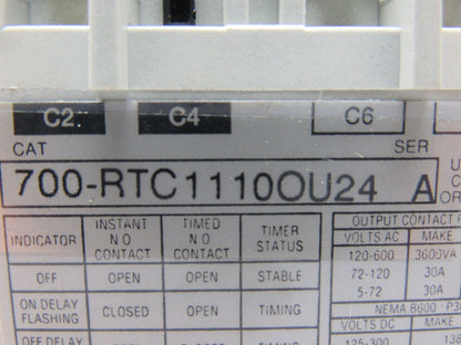 A-B Allen Bradley 700-RTC1110OU24 Series A Solid State Adjustable Timing Relay