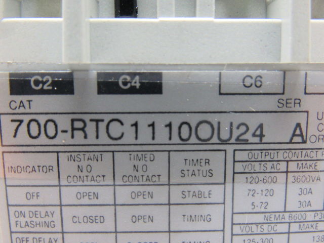A-B Allen Bradley 700-RTC1110OU24 Series A Solid State Adjustable Timing Relay