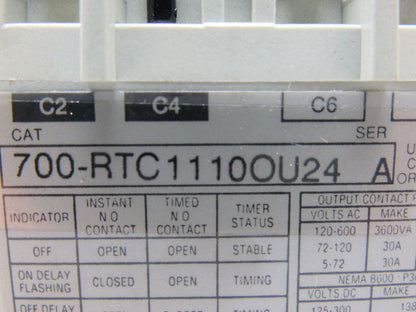 A-B Allen Bradley 700-RTC1110OU24 Series A Solid State Adjustable Timing Relay