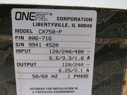 ONEAC  006-716 Power Conditioning Transformer In 120/240/480 Out 120/240 1Ph