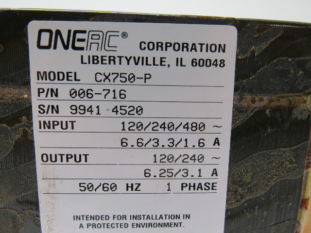 ONEAC  006-716 Power Conditioning Transformer In 120/240/480 Out 120/240 1Ph