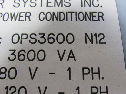 ON POWER OPS3600 N12 3600 VA Power Conditioner 480V 1 PH Pri 120V 1 Ph Sec.