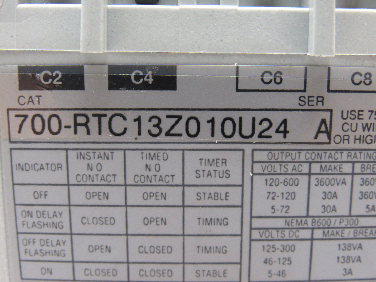 Allen Bradley 700-RTC13Z010U24 Solid State Fixed Time Delay Relay OFF 1 SEC.