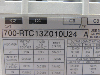 Allen Bradley 700-RTC13Z010U24 Solid State Fixed Time Delay Relay OFF 1 SEC.