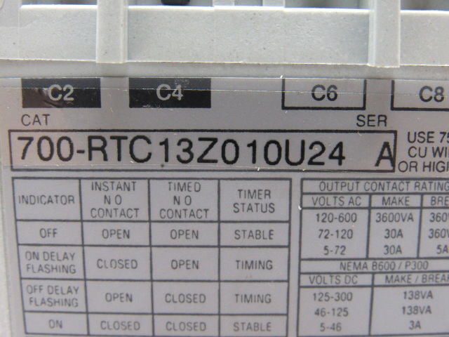Allen Bradley 700-RTC13Z010U24 Solid State Fixed Time Delay Relay OFF 1 SEC.