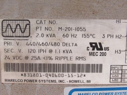 Marelco Power Systems M-201-1055 2.0KVA Transformer 480V Pri 120V/12VDC
