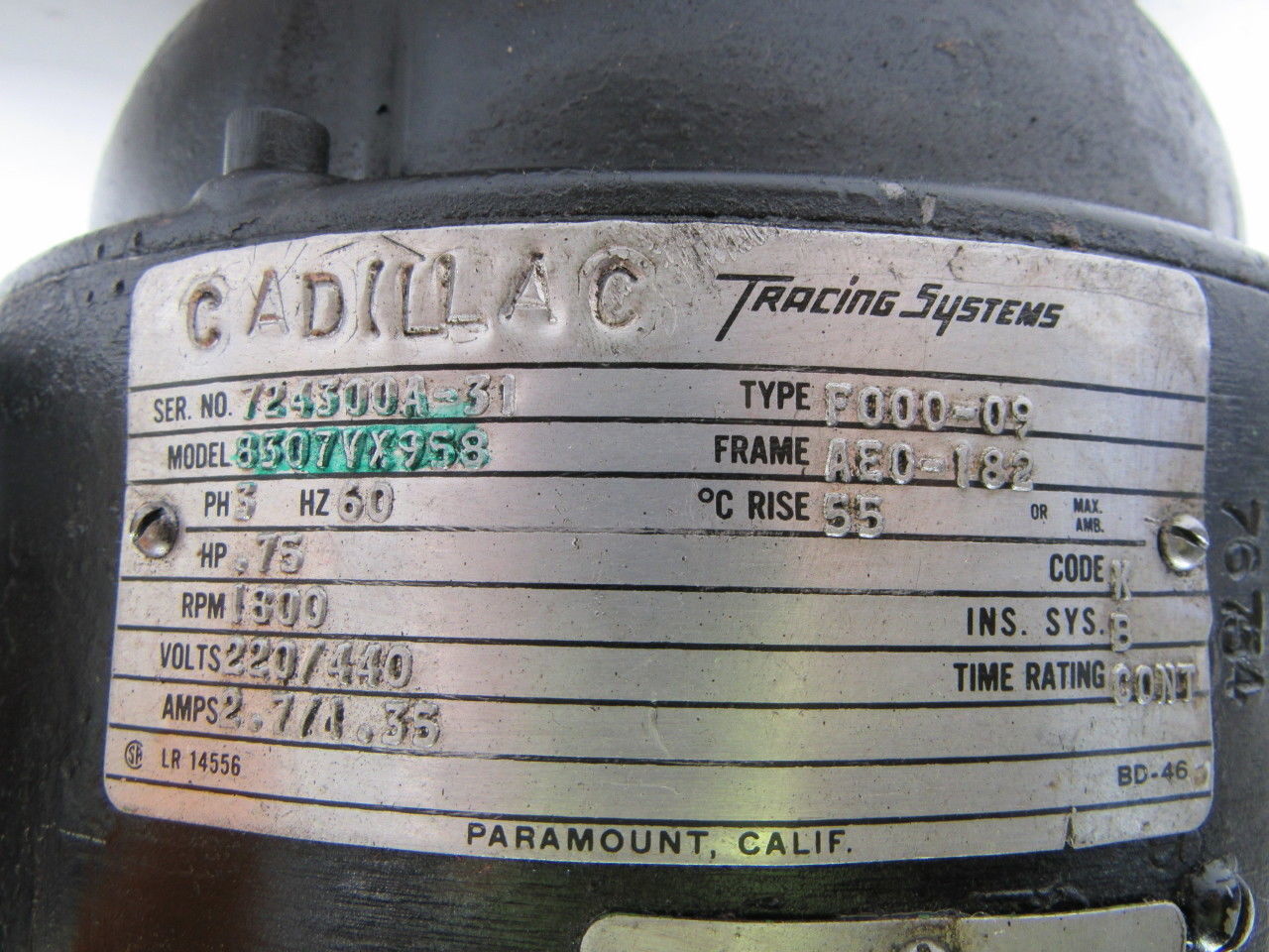 Cadillac Tracing Systems 8307VX958 Hydraulic Pump Motor W/ Gear Pump 220/440V