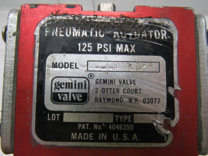 Gemini A90BD-R CW-C 3/8" NPT Pneumatic Ball Valve Actuator 90° Right Hand Turn