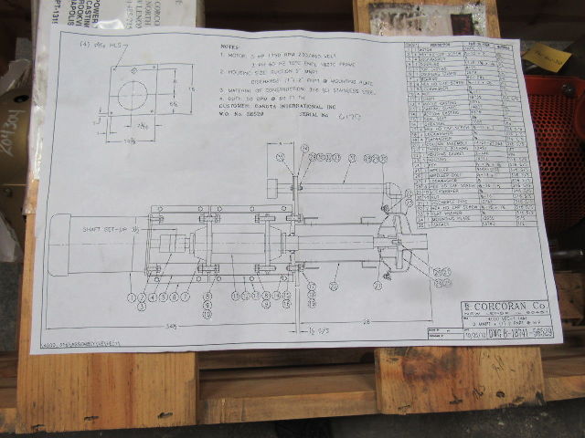 RS Corcoran 4000 VEC-1 3Hp Vertical Sump 316 Stainless Centrifugal Pump 2" x 1"