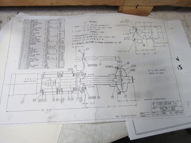 RS Corcoran 5000VEC-1 7.5Hp Vertical Sump 316 Stainless Centrifugal Pump 3"x 2"